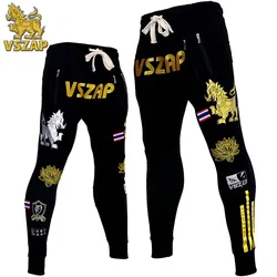 Vszap 무에타이 파이팅 팬츠, KIRIN 로터스 스웨트 팬츠, 피트니스 MMA 스포츠 싸움, 자수 달리기