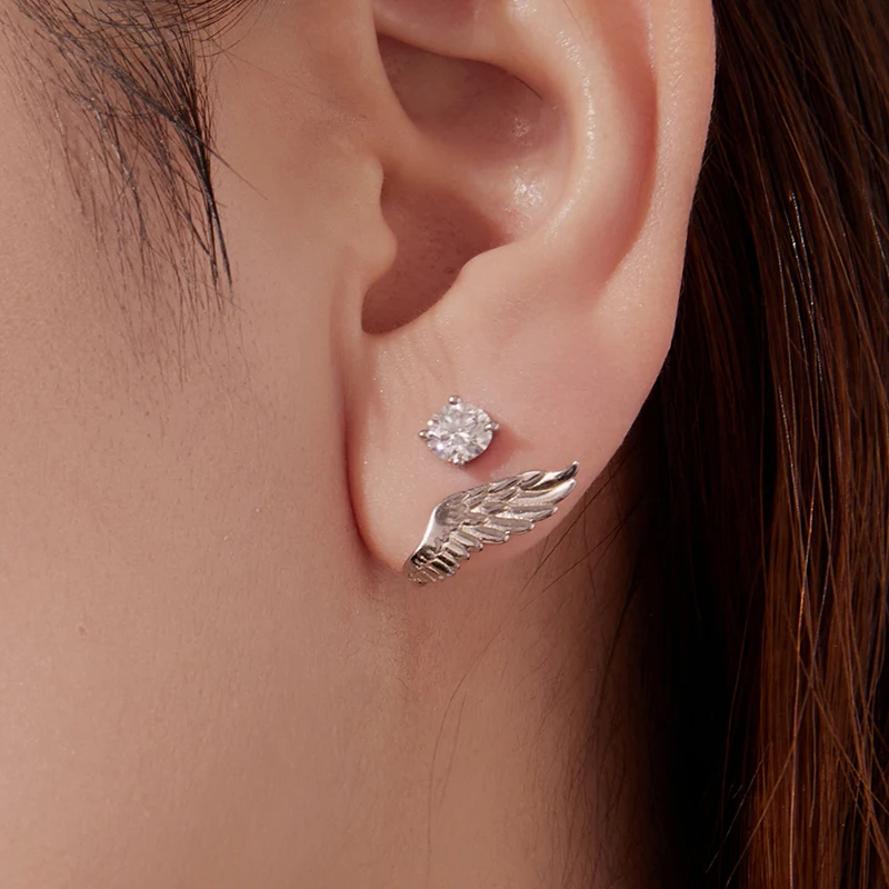 

Bamoer U 0.5CT Moissanite Angel Wing Stud Earrings, Round Cut Lab Diamond Front-Back Earrings for Women Guard Jewelry Gift