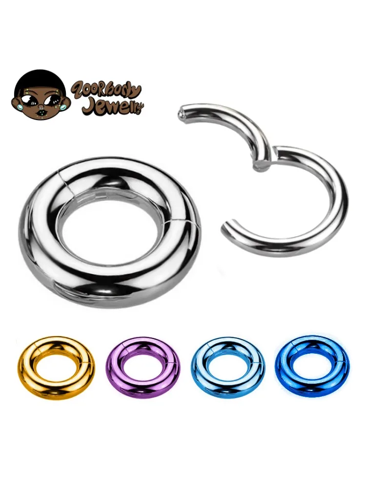 ASTM F136 Titanium Grote Gauge 4G 6G 8G 10G Enkele Scharnierende Clicker Segment Hoop Ring spiegel Septum Neus Piercing Anodiseren Lichaam - afbeelding 2