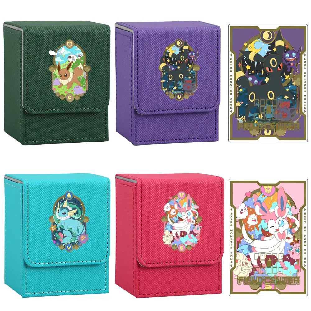 البوكيمون أنيمي Eevee Sylveon Umbreon Leafeon Jolteon Glaceon Flareon الجلود بطاقة الألعاب صندوق تخزين بطاقة الاكريليك التقسيم