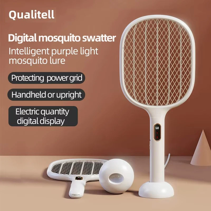 Qualitell Electric Mosquito Swatter S1 with LED Power Display, 15° Tilt Bug Zapper Rechargeable 2000mAh