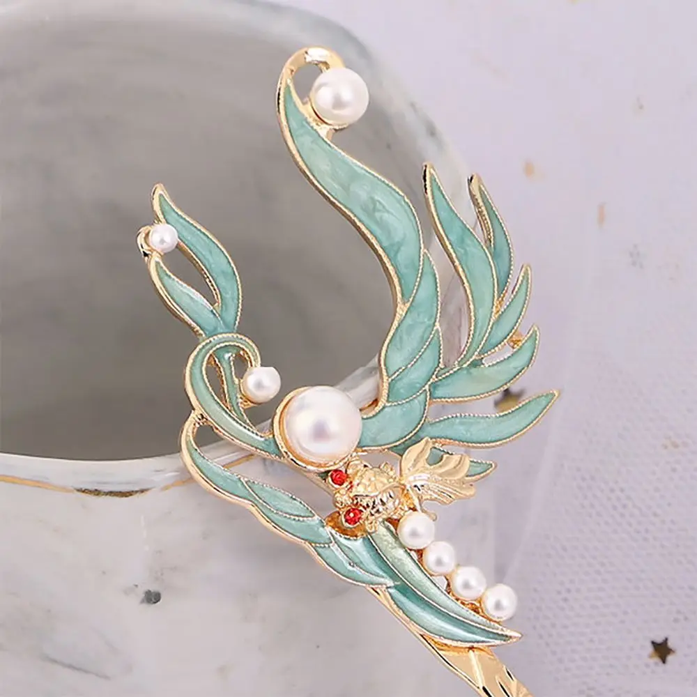 Antique Cloisonne Male Chinese Style Female Daily Disk Hair Pearl Hairpins Women Hair Fork Hanfu Hair Sticks Hair Accessories