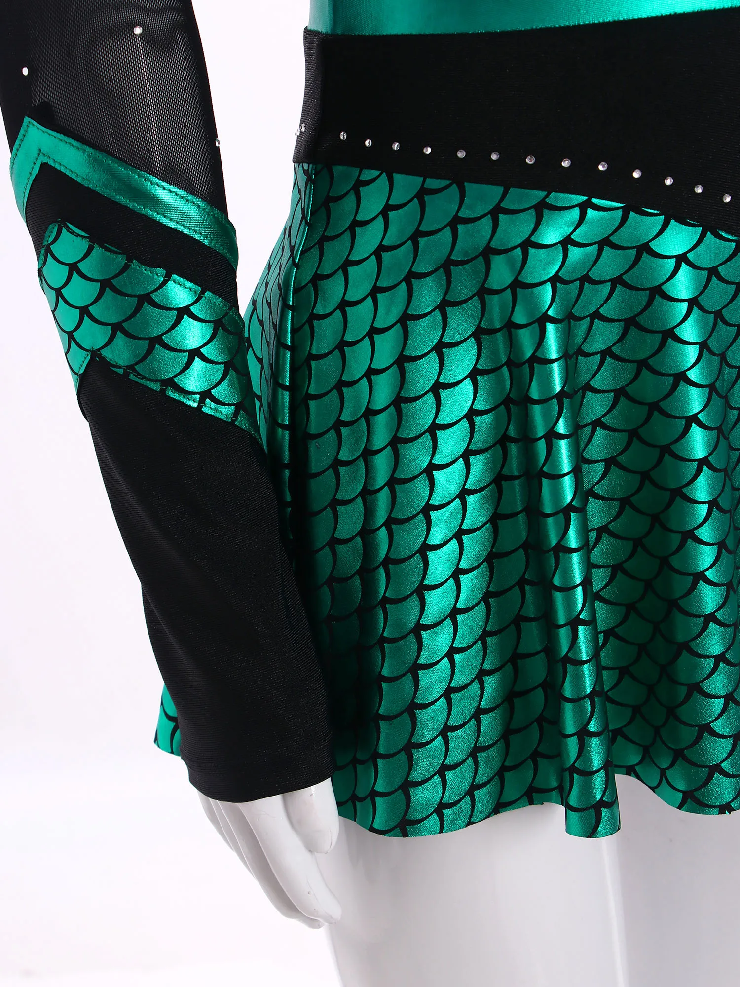 Girls Shiny Rhinestones Ballet Dress Mermaid Cosplay Costumes Metallic Fish Scales Built-in Shorts School Performance Dancewear