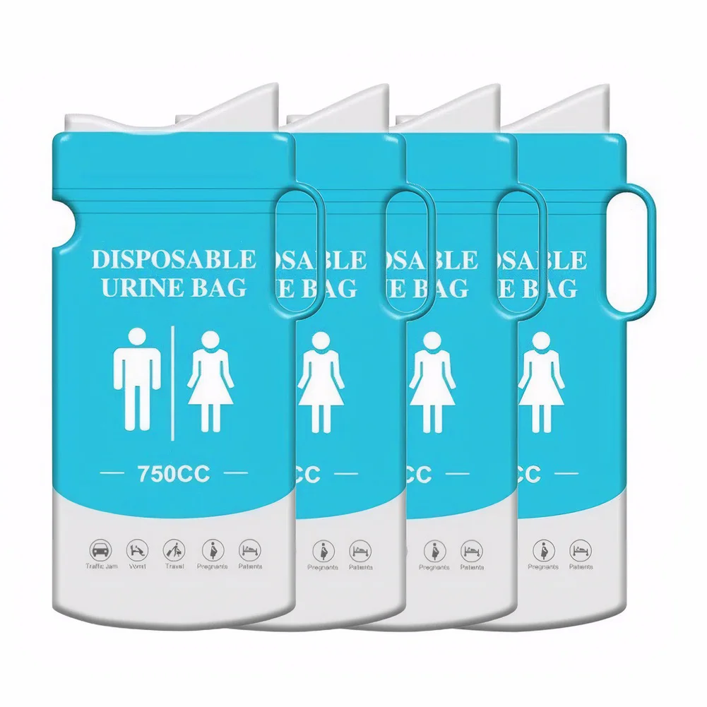 4-20 قطعة 750 مللي كيس بول السيارة القابل للتصرف التخييم المرحاض ملحقات السيارة أكياس تبول مع مقبض السفر المرحاض المحمول الجدة الوصول التلقائي
