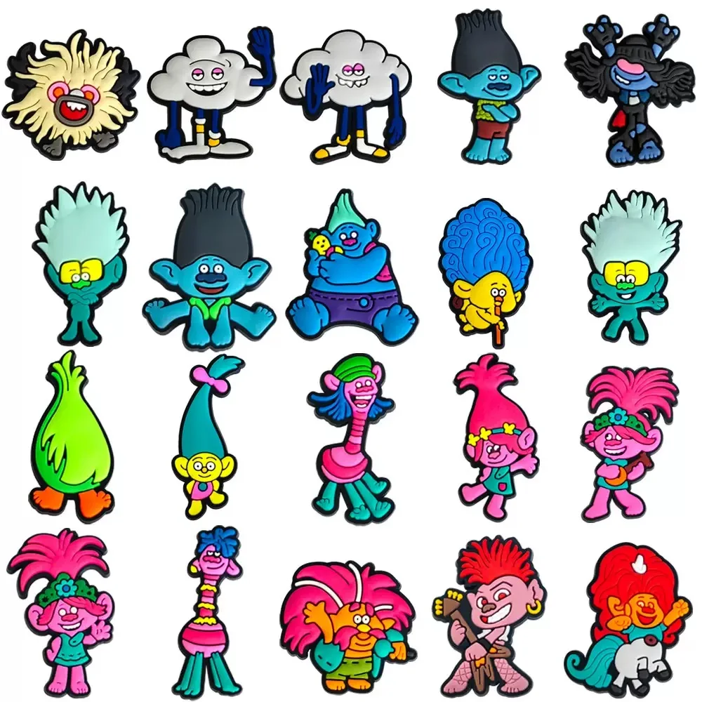 10/20 piezas de accesorios de decoración para zapatos de la serie de dibujos animados Trolls, para Crocs, sandalias, zuecos y chanclas, hebillas decorativas para regalos de fiesta