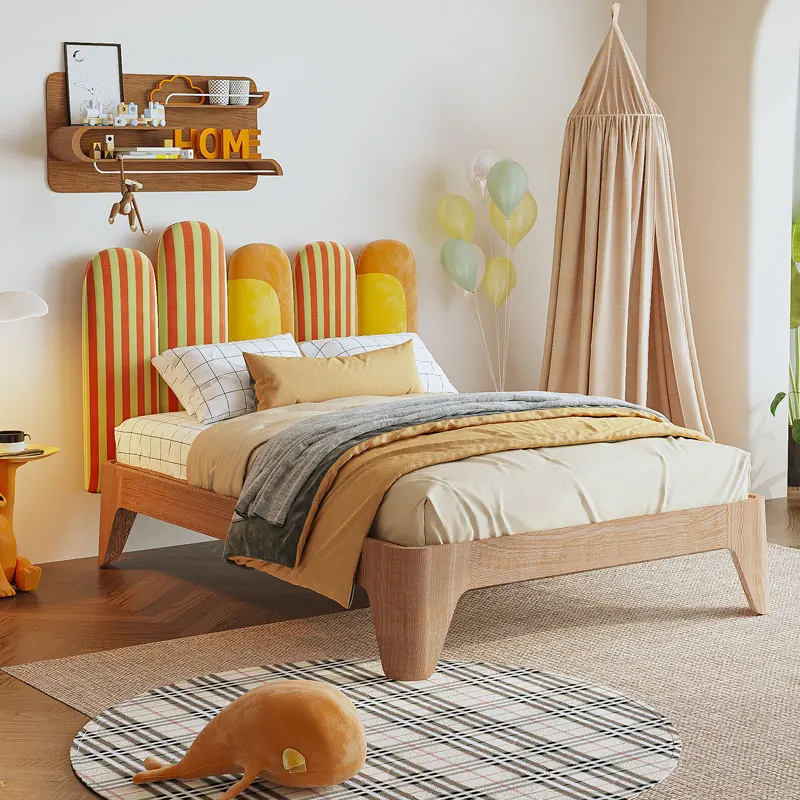 Cactus solid wood children's bed boy cartoon bed beech wood girl princess bed simple modern children's room single bed