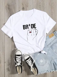 Bruid Ring Vinger Bruid Team Print Bachelorette Wedding Party Vrouwen T-shirt Casual Dames Basic O-Kraag Korte Mouwen T-shirt