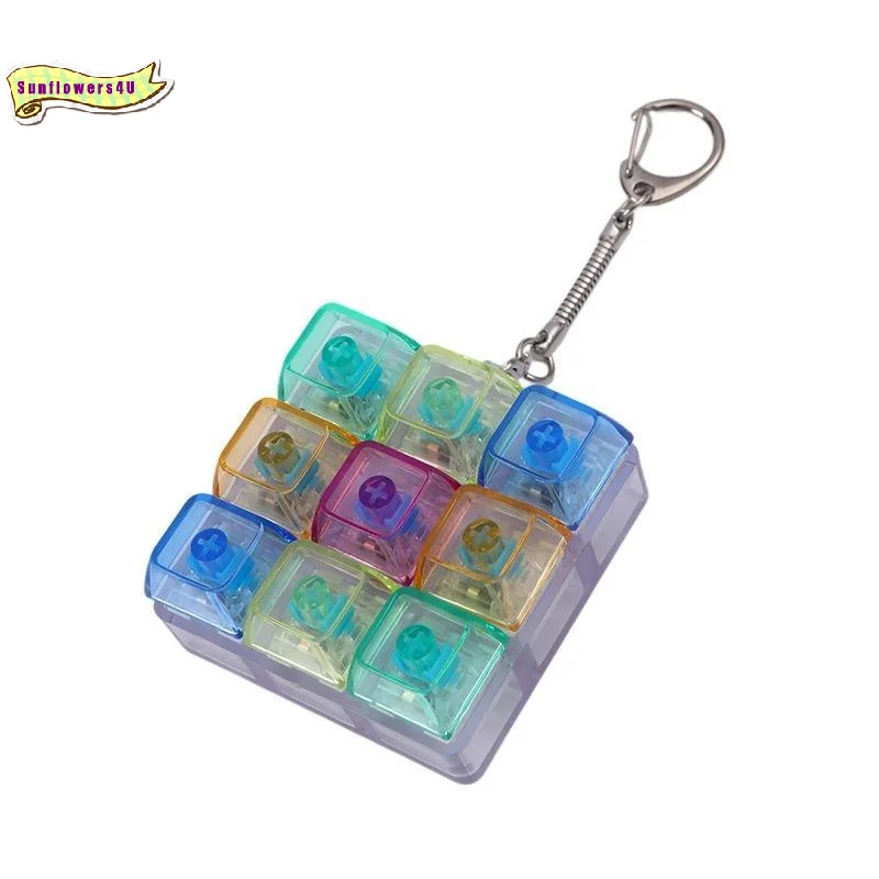 Fidget Keyboard Keychain Scratch Resistant Transparent Clickable Buttons Stress Relief Toy for New Year Birthday Gifts