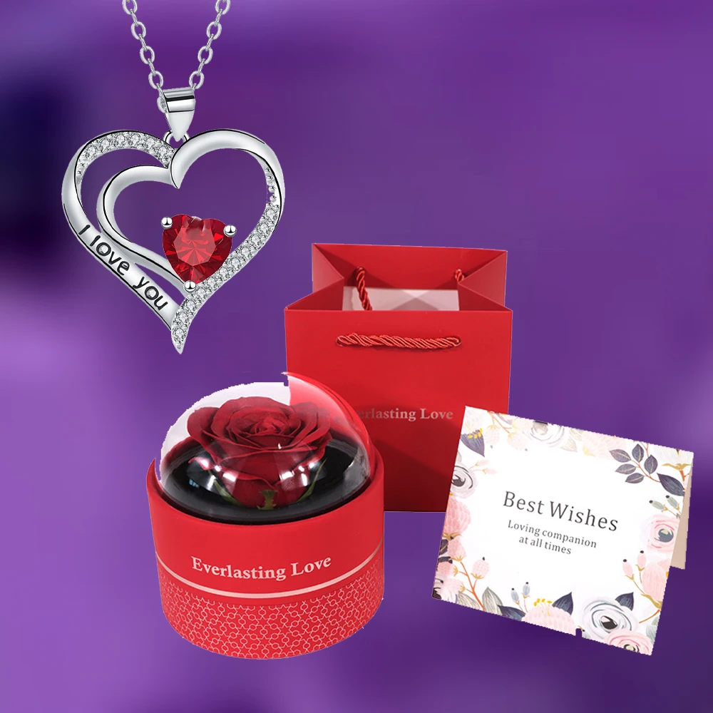 

Heart Zircon Copper Pendant Necklaces With Rose Gift Box Suitable For Women Girlfriend Mother Birthday Surprise Fashion Jewelry