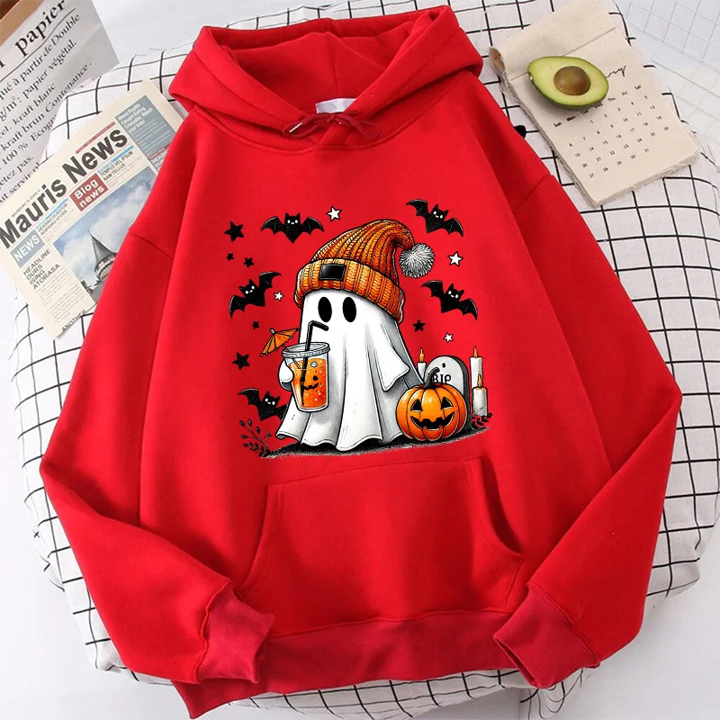 New Men's Women's Hoodie Cute Halloween Ghost Pumpkin Bat Print Hoodies Pullovers Autumn Winter Casual Halloween Sweatshirt