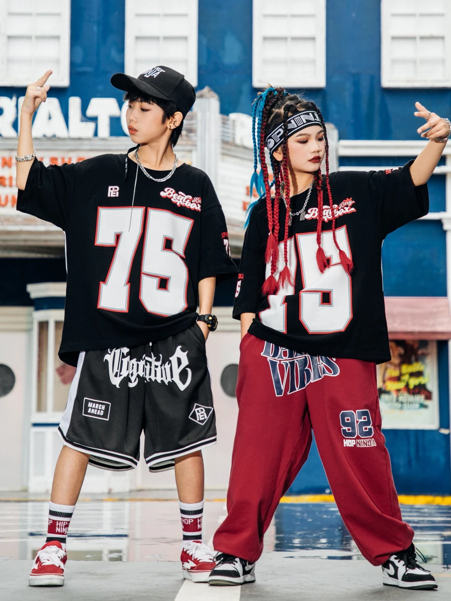 Disfraces de baile de Jazz para niños, camisas sueltas, pantalones de Hip Hop, trajes Kpop, Ropa de baile de salón, Hip Hop, Rave, DQS12587, 2023