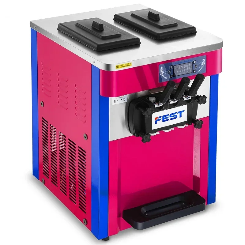 Трехцветная коммерческая автоматическая машина для мороженого с конусом для мороженого, настольная машина для мягкого мороженого