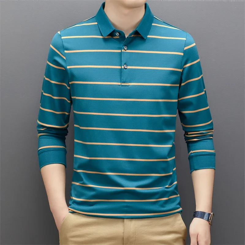 New Men\'s Casual Long Sleeve Polo Shirt Fashion Solid Color Top