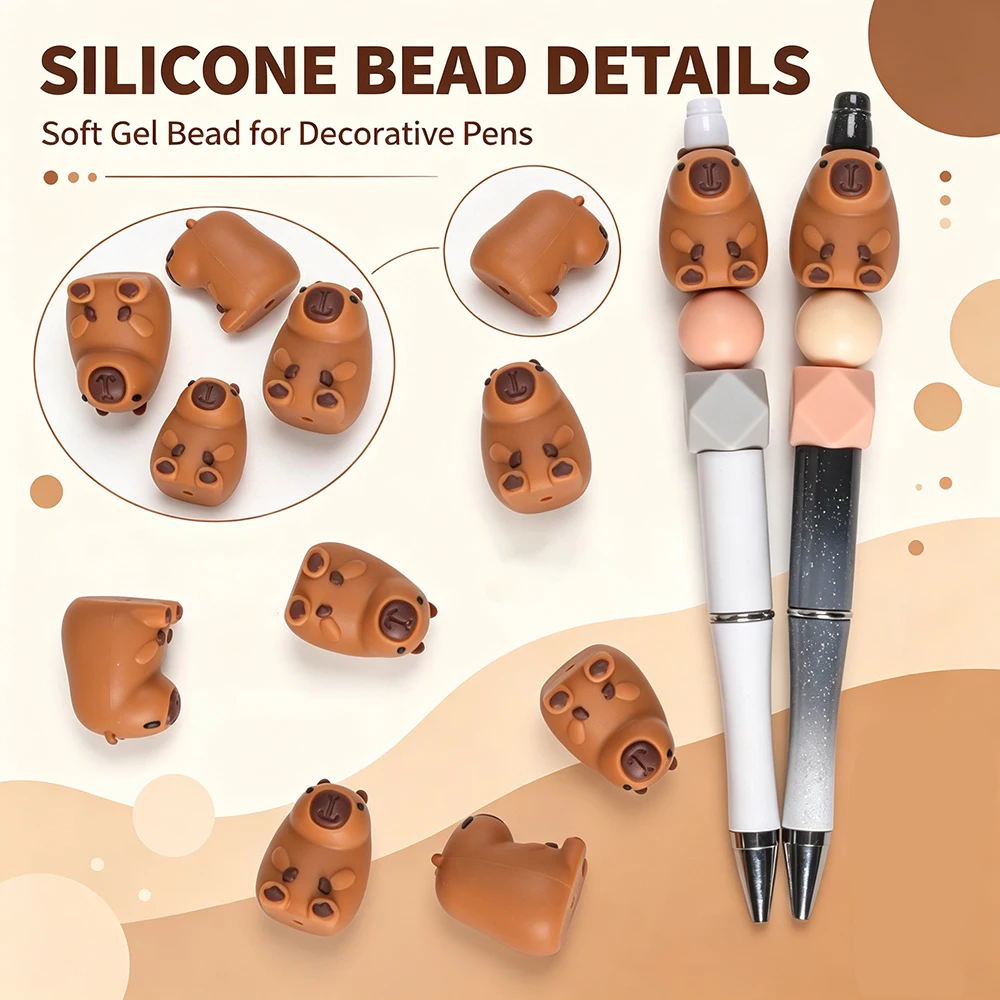 LOFCA 5/10Pcs New Silicone Focal Beads 3D Capybara Shape For Jewelry DIY Pacifier Chain Bracelet Necklace KeyChain Accessories