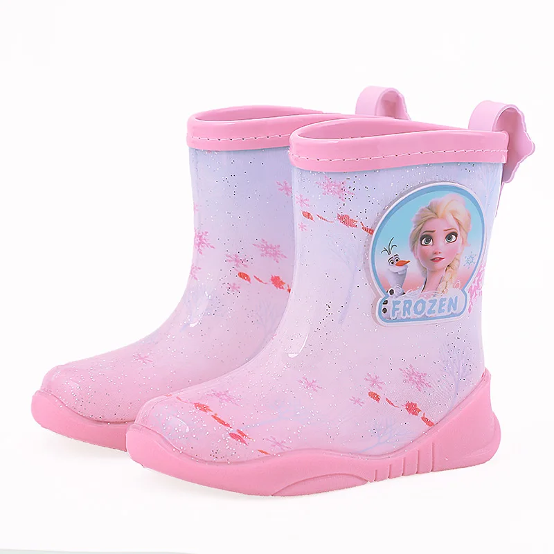 Disney Frozen Girls Rain BootsPrincess Elsa Student Rain Boots Children\'s Water Proof Rubber Water Shoes Non-Slip Short Shoes