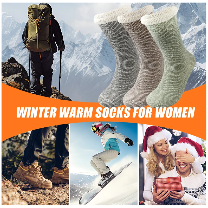 3 Paar superdicke Socken aus Merinowolle für Damen, Winter, thermisch, weich, gemütlich, mittellange Socken, mit Fleece gefüttert, Outdoor-Sportsocke für kalten Schnee – Detail 5
