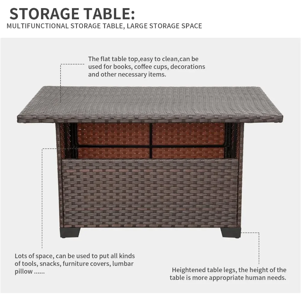 9-Piece Patio Rattan Furniture Set, Storage Table, Outdoor Modular Conversation Sofa, Brown PE Wicker Sofa, Washable Cushions image 5