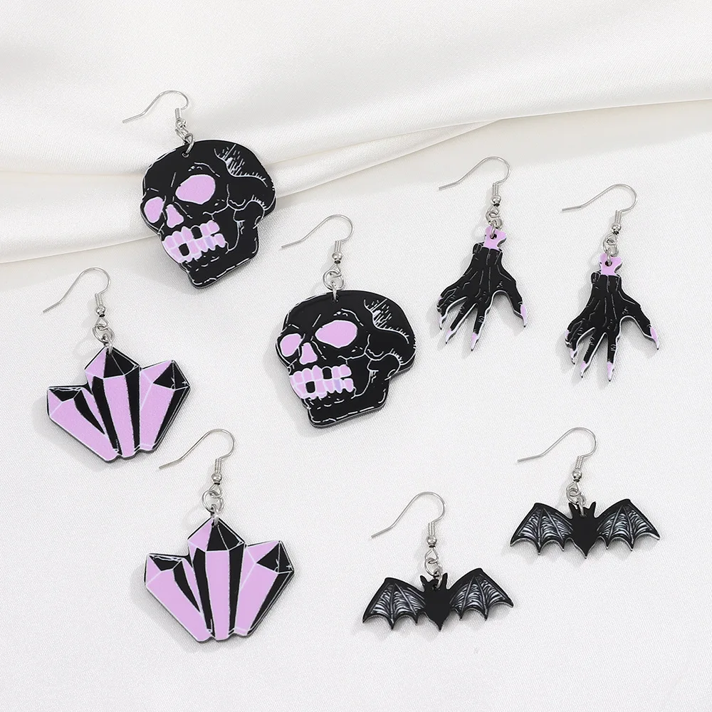 Halloween Delicate Unique Earrings Korean INS Earrings Fashion Creative Skull Hand Bat Earrings For Woman Man Punk Gifts