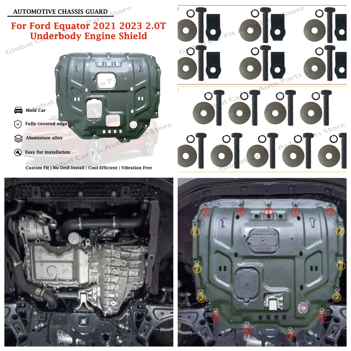 Anti-Collision Custom Fit Engine Skid Plate Engine Shield For Ford Equator 2021 2023 2.0T Chassis Bottom Protection Guard