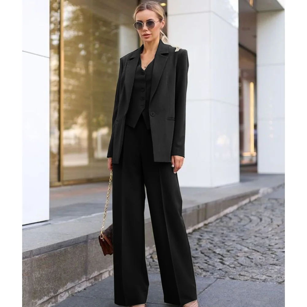 Ensemble Trois Pièces Élégant pour Femme, Slim, à Boutonnage Simple, Décontracté et Confortable (Veste + Glace + Pantalon)