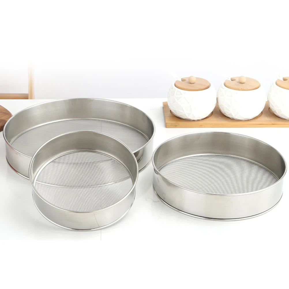 

3 Pcs Flour Sieve Filter Fine Mesh for Cooking Thicken Stainless Steel Sifters Baking Supplies Kitchen