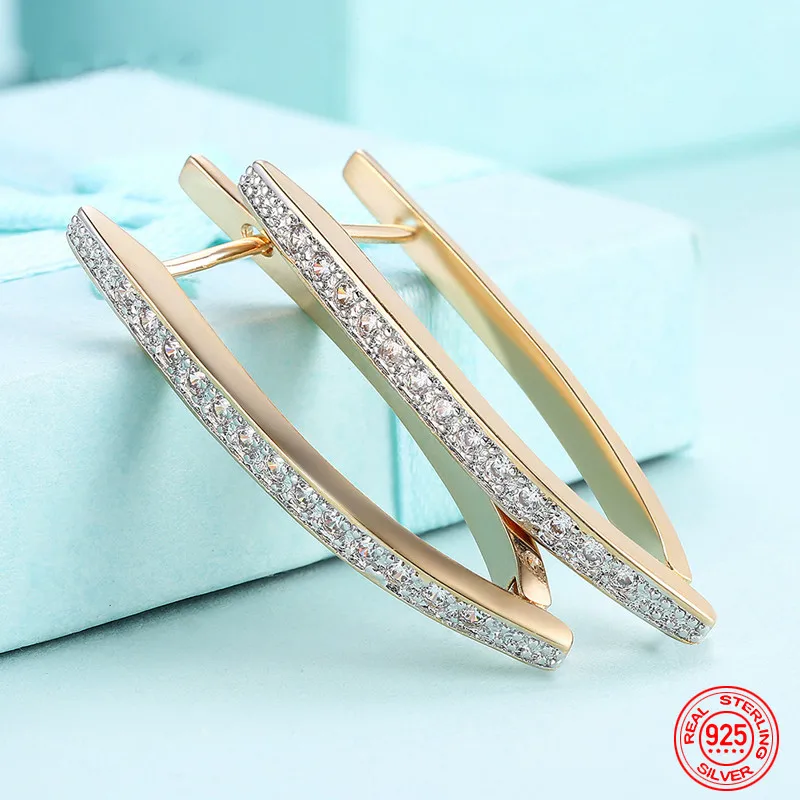 

925 Silver 18K Gold Zircon Hoop Earrings For Women Fashion Jewelry