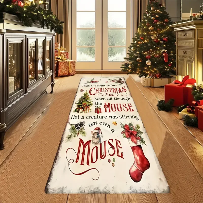 VIKAMA Distressed-Look Christmas Rug Soft, Non-Slip Home Decor Long Runner For Hallways & Corridors Bedside Rug For Bedrooms