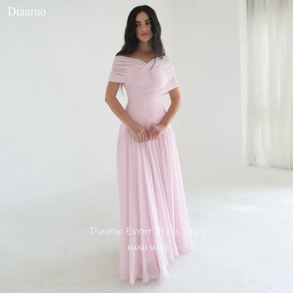

Dianruo A Line Pink Evening Dress V Neck Chiffon Pleated Robes De Soirée Woman High Quality Sleeveless Guest Dresses Customized