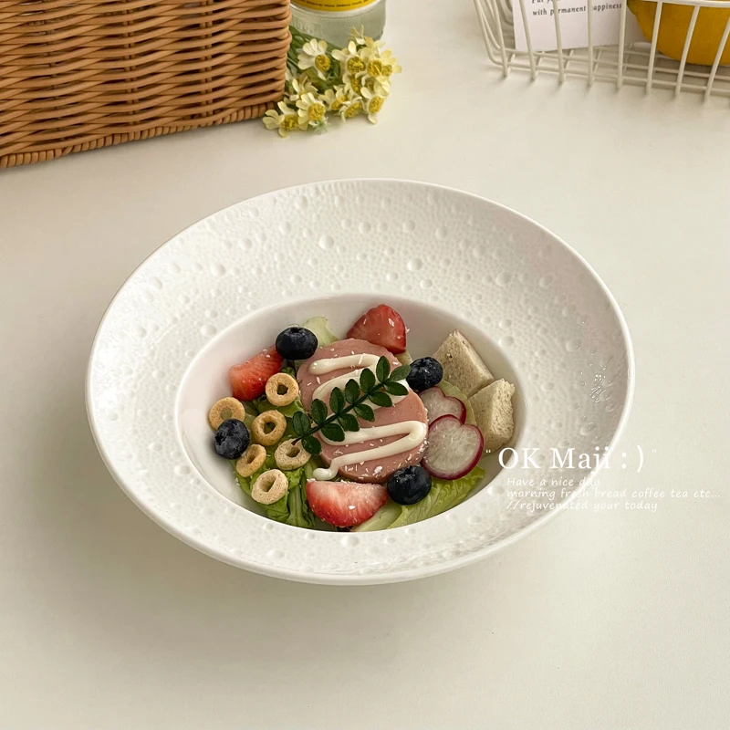 French-style Ceramic Deep Plates Light-luxury Spaghetti Plate For Home Use High-grade Solid Colour Simple Dinner Plates