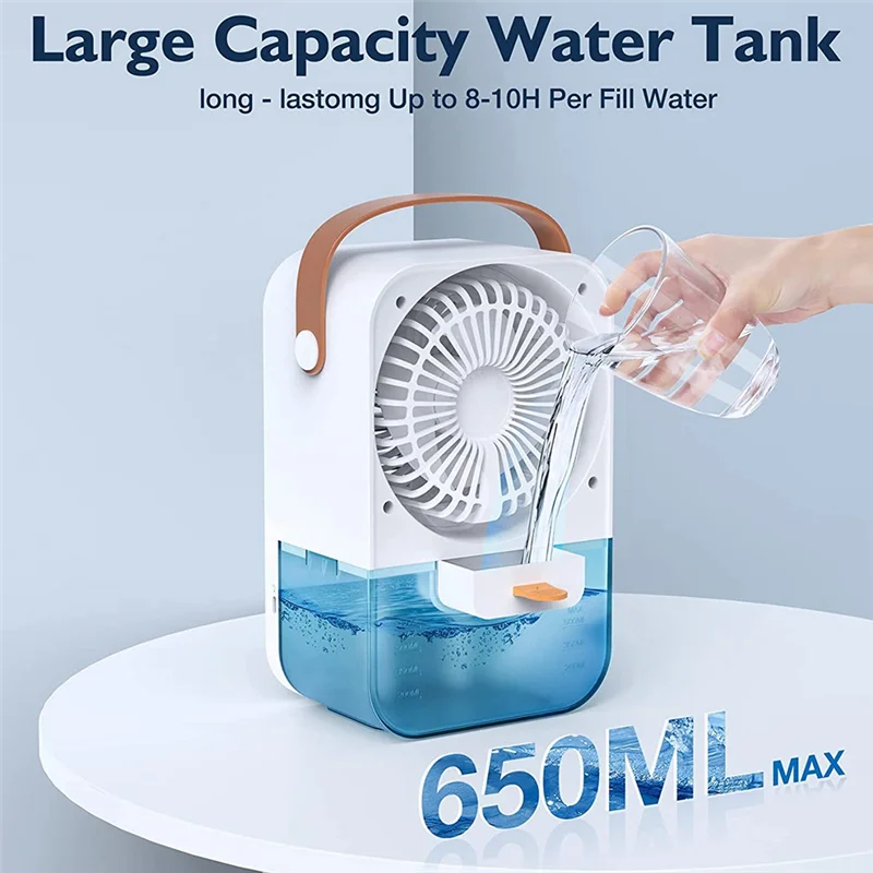 

Evaporative Air Conditioner Portable Air Cooler Desktop Cooling Fan Powerful 4-Speed, Quiet, 650 ML Water Tank Display