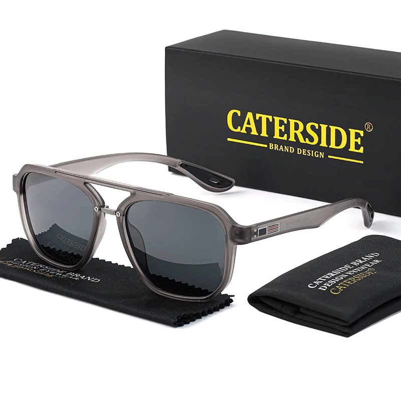 CATERSIDE Neue Polarisierte Sonnenbrille für Herren, Runde Flat-Top-Brille mit Doppelbrücke, TR-Rahmen, Federscharnier, Damen-Sonnenbrille für Sport und Autofahren – Detail 6