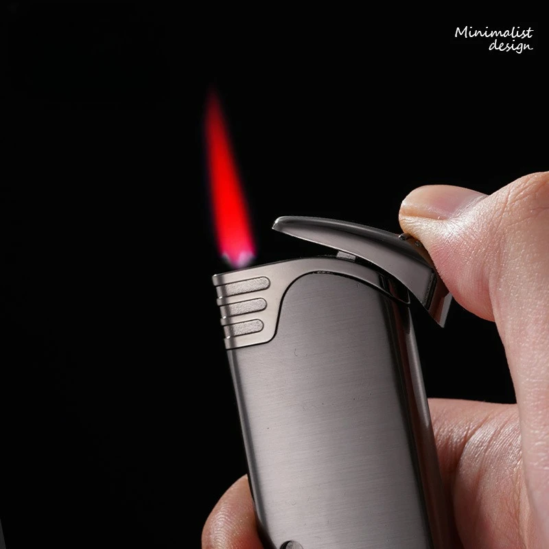 2026 Zinc Alloy Ultra Thin Windproof Red Flame Butane Gas Lighter Visible Gas Window Outdoor Portable Lighters Smoking Gift