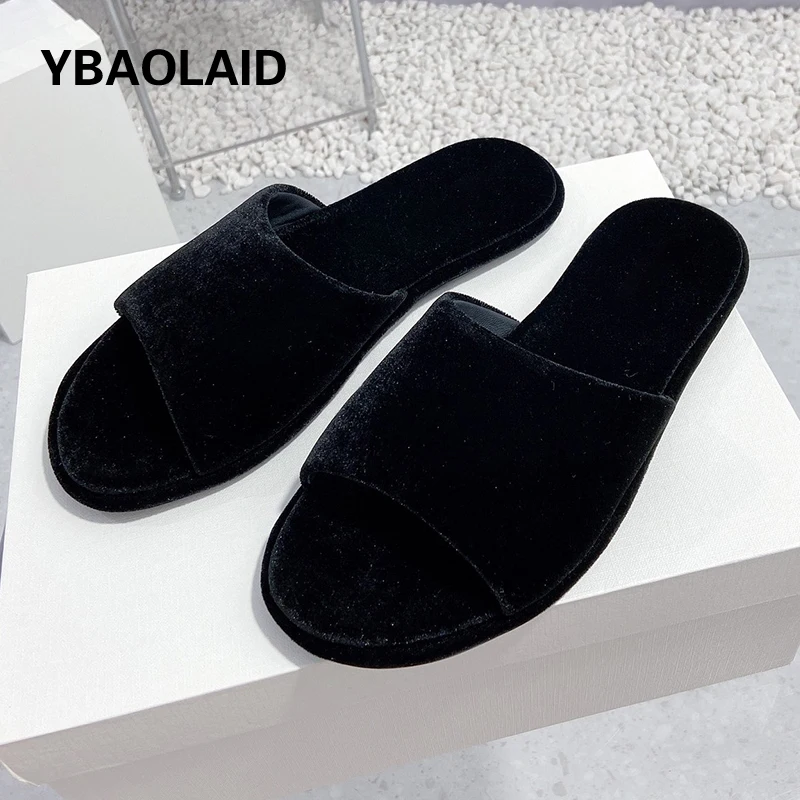 

2024 Spring Summer New Women's Flats Slippers Sheepskin Velvet Minimalist Comfortable Slides Peep Toe Casual Muller Shoe Females