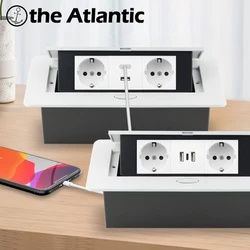 EU Desktop Socket Outlet With USB A C Recessed Plug POP-UP Table Power Strip Hidden Electrical Socket Wihte Countertop Socket