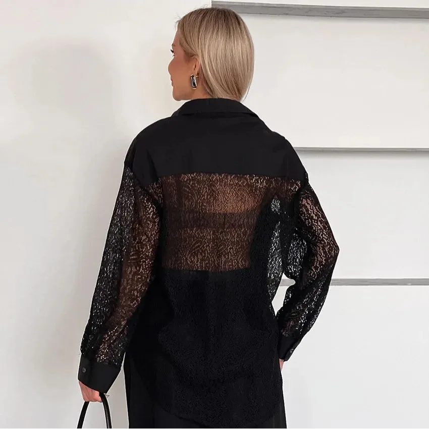 

Spring 2026 Women's Lace Pachwork eer Ba Long Sve irt Clean Fit Sle Poly Fabric A-Line Sve Other Material 00%