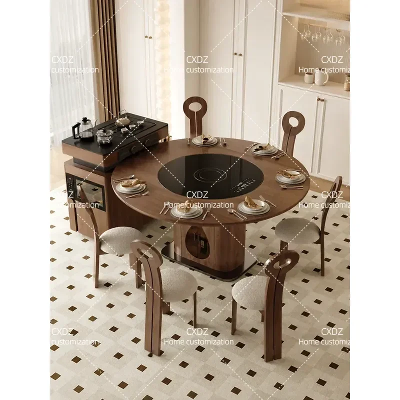 Chinese Ancient Style Solid Wood Island Dining Table with Integrated Tea Table Detachable Design for Small Apartment