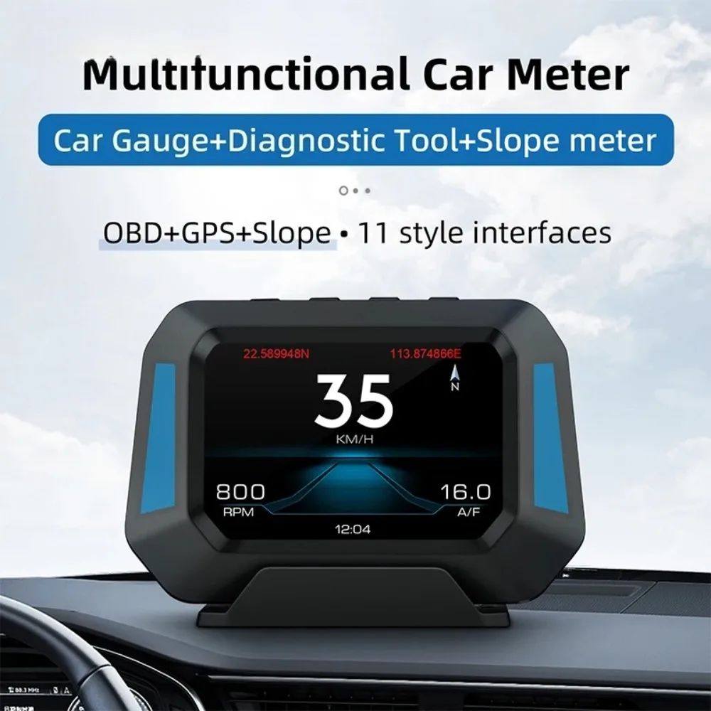 P21 Car GPS+OBD+Slope Head Up Display Digital Clock 4x4 Inclinometer Slope Meter GPS Speedometer OBD2 Diagnostic Tools Y03 HUD
