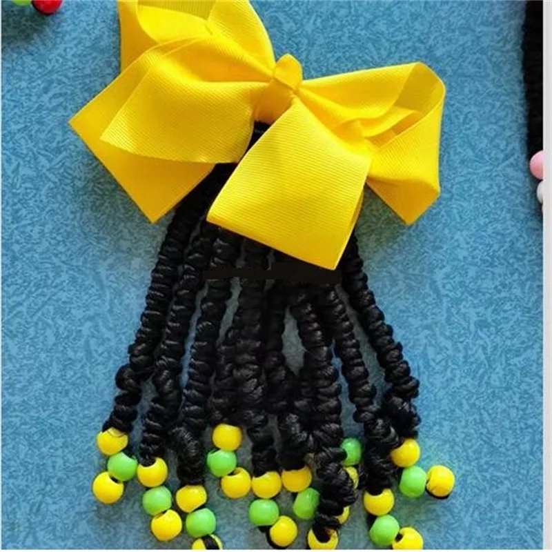 2 pces ponytails braids for kids kids ponytail hair kids braided ponytail with beads and bow