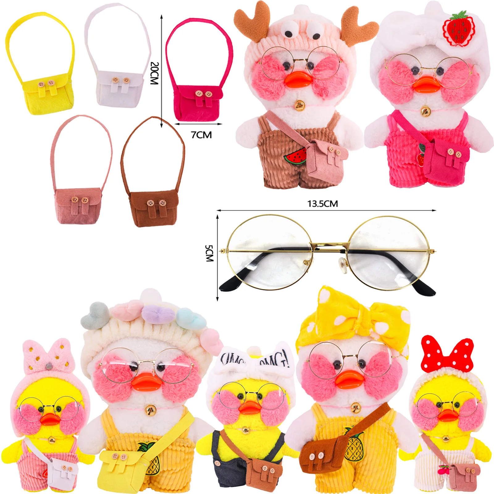 Clothes For Yellow Duck 30Cm Plush Toy Set Bag Glasses Overalls Accessories Soft Cute Animal Doll Children's Toy Birthday Gift