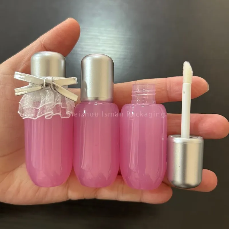 

50Pcs New Style 3ml Empty Silver Lip Gloss Tubes With Brush Pink Cute Bow Design Lip Glaze Cosmetic Containers Packaging Bottle