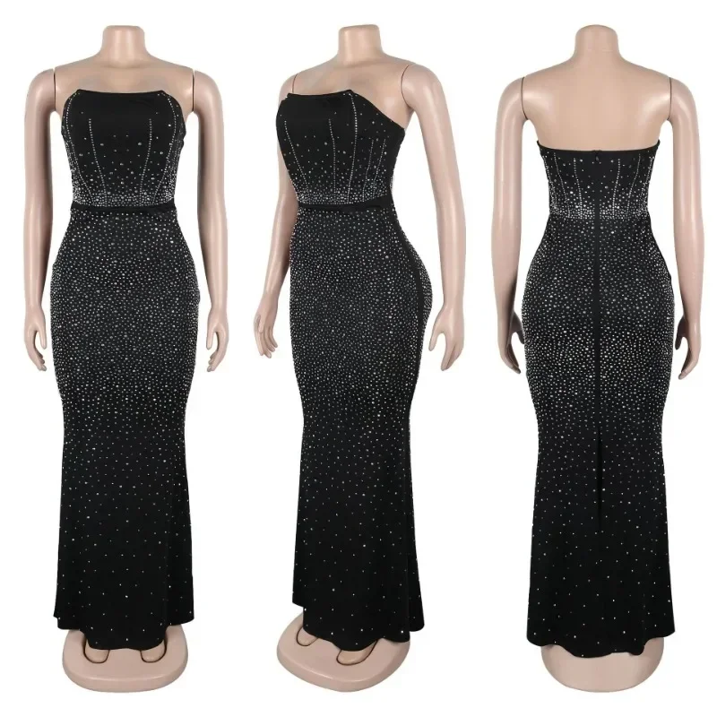 GUWU brillant diamants strass chauds bretelles femmes sans manches longue robe 2025 printemps fête d'anniversaire soirée bal Maxi robes