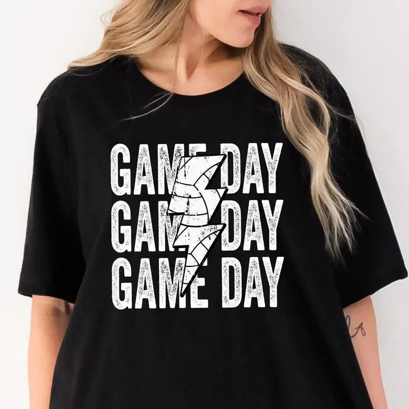 

Trendy Game Day Volleyball T-shirt Lightning Graphic Tees for Women Men Team Fan Coach Sports Gifts Casual Tops