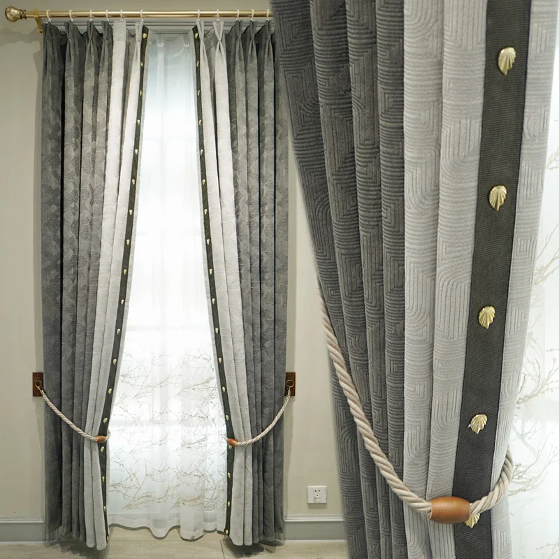 

Custom Size European Fashion Black Grey Jacquard Thicken Chenille Luxury Curtains for Living Room Bedroom Dining Blackout Tulle