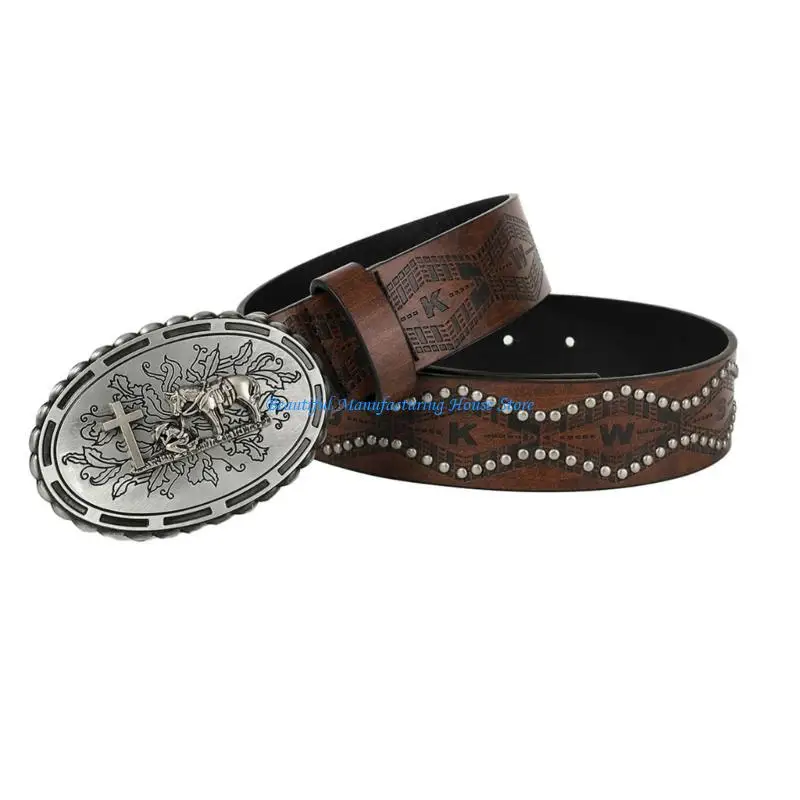E56A Модный поясной ремень для взрослых и девочек-подростков с резной пряжкой Harajuku