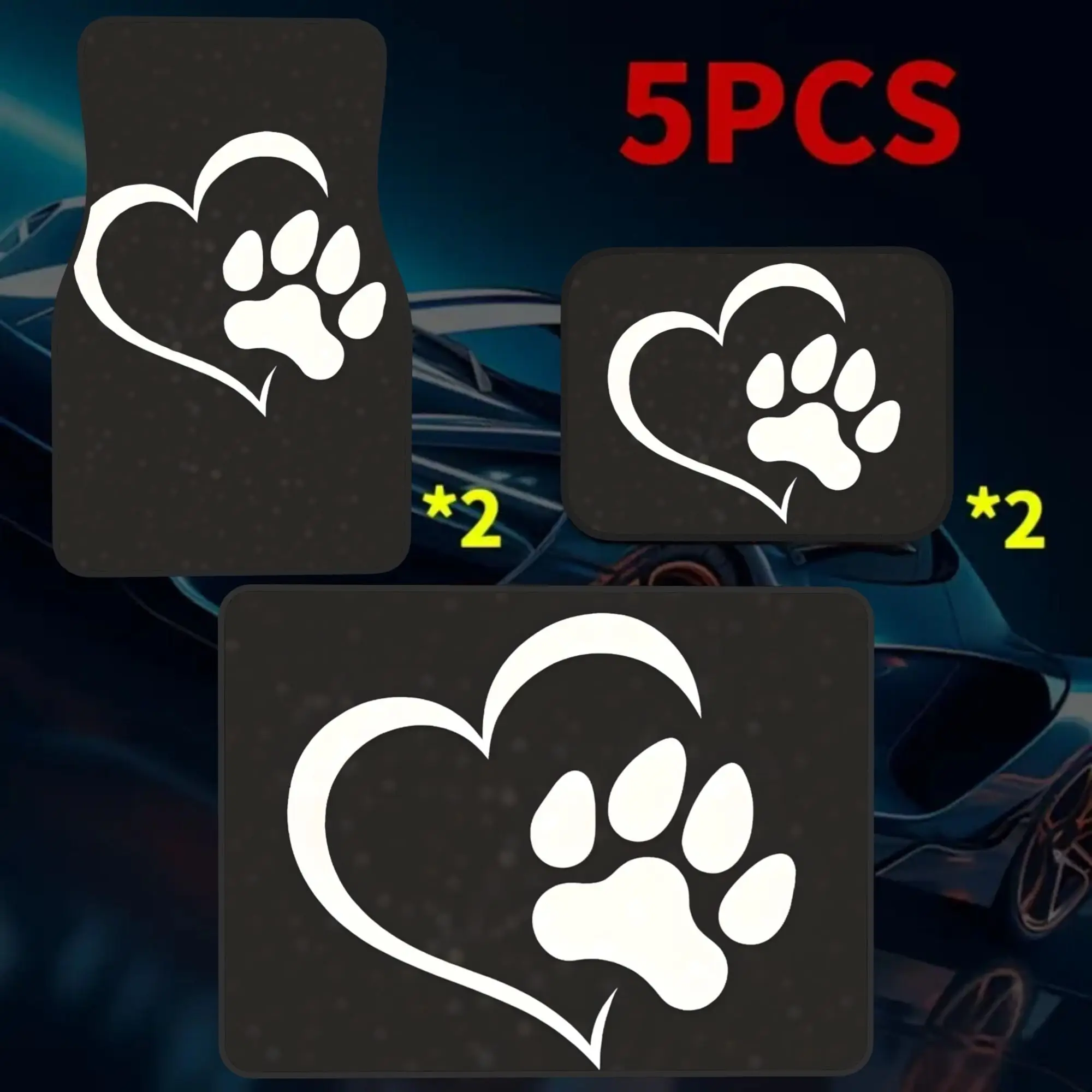 5pcs A Heartfelt Bond: The Beautiful Intersection Of Love And Animal Paw Prints Universal Car Floor Mats And Trunk Mats, Suitabl