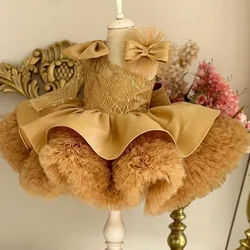 Girl's sequin bow princess dress 2024 new fashion single shoulder fluffy dress carnival birthday wedding flower girl performance