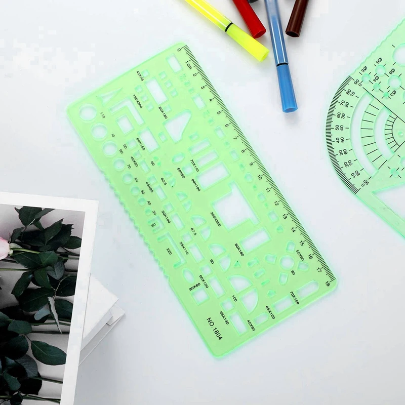 12 Pieces Plastic Measuring Templates Building Formwork Stencils Geometric Drawing Rulers For Office And School,Green-AC47