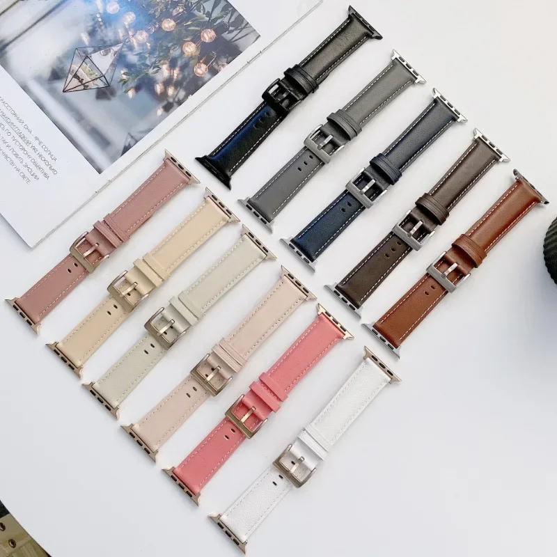 Leather Strap for Apple Watch Band Ultra 8 7 6 5 4 3 2 45mm 41mm Casual correa Watcband Loop 44mm 42mm 40mm 38mm Bracelet