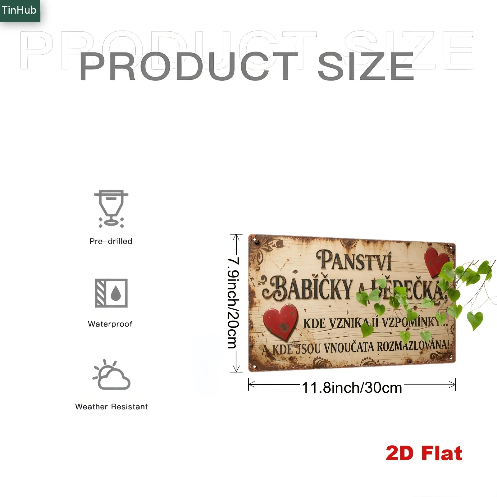 2D Flat 1pc of Vintage Czech Metal Sign, 20X30Cm Iron Sign, Warm Grandparents' Home, Birthplace of Memories, Where Grandchildren