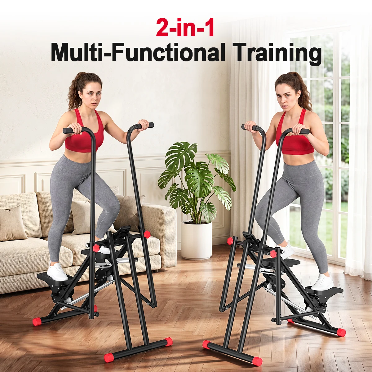 RELIFE Adjustable Vertical Stair Stepper Quiet Home Cardio Climber with 3 Resistance Levels, Wider Non-Slip Pedals, LCD Monitor, Space Saving Full Body Workout Exercise Machine Support 350lbs